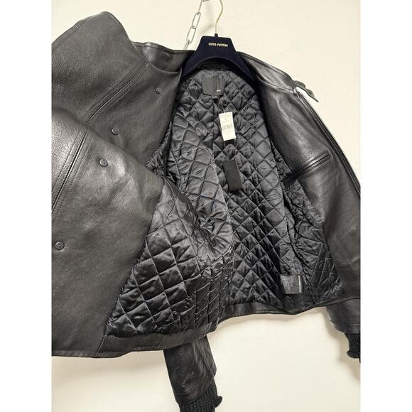 Alexander Wang Jacket Mens Medium Black Leather Asymmetric Knit Cuffs 603417F11 - Picture 8 of 16